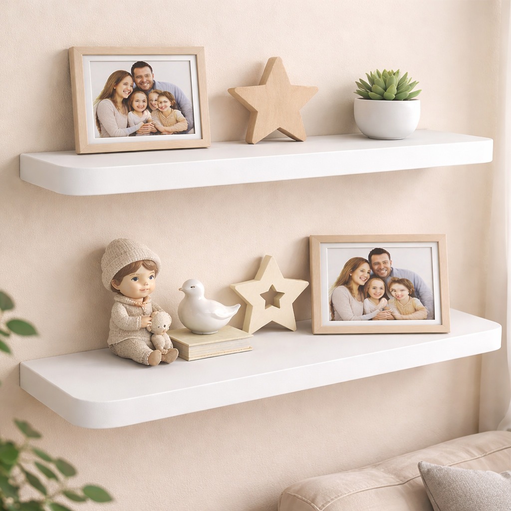 KIT 2 PRATELEIRA DECORATIVA 60x20CM NICHO EM MDF BRANCO BORDA CURVA BRANCO