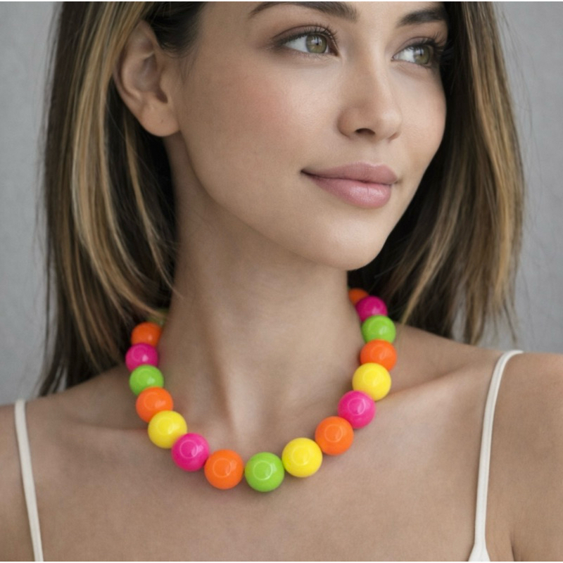 colar de bola de resina colorido feminino tendência do veraõ
