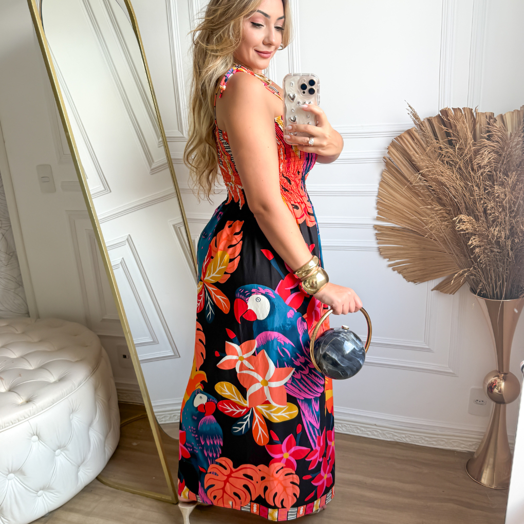 Vestido femenino lastex con alca de amaracao y fenda lateral em Oferta na Shopee