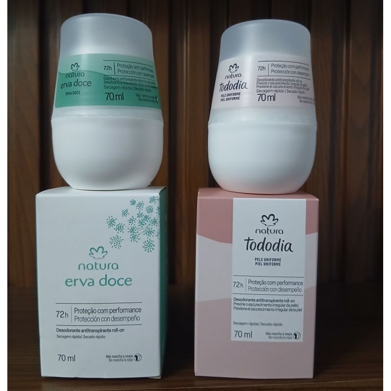 kit Combo 02 unds Desodorante Antitranspirante Roll On Natura Pele Uniforme Aclarar e Erva Doce 70ml.