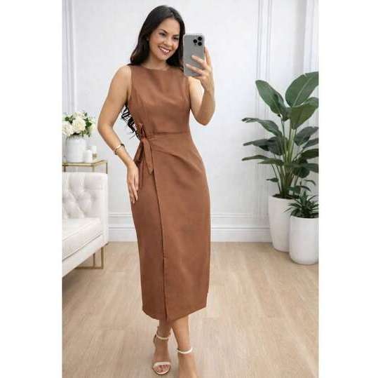 Vestido Feminino Midi de Alfaiataria – Elegante para Festa Casamento com Caimento Verão 2026 em Oferta na Shopee