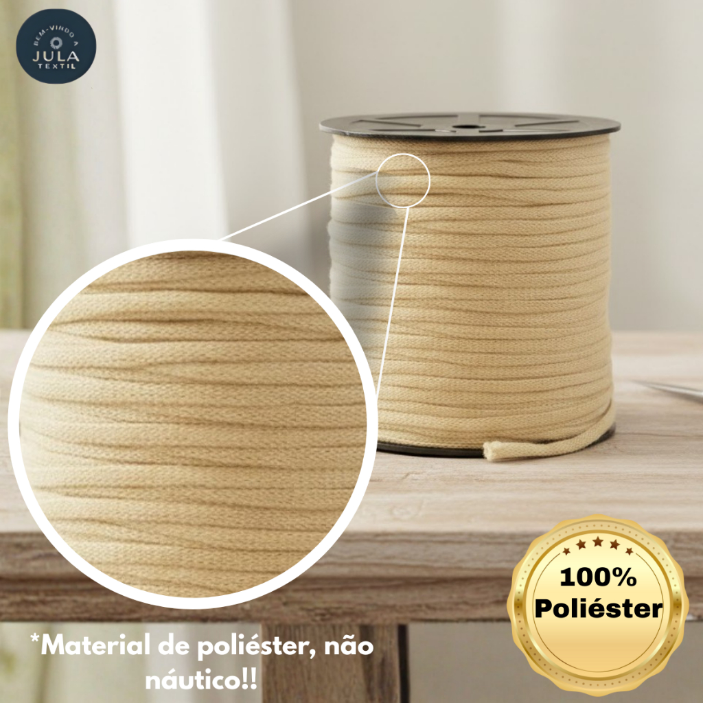 Fio Náutico Premium 5mm Crochê Tricô Macramê Artesanato Decoração Sousplat 100% Poliéster 240m Areia