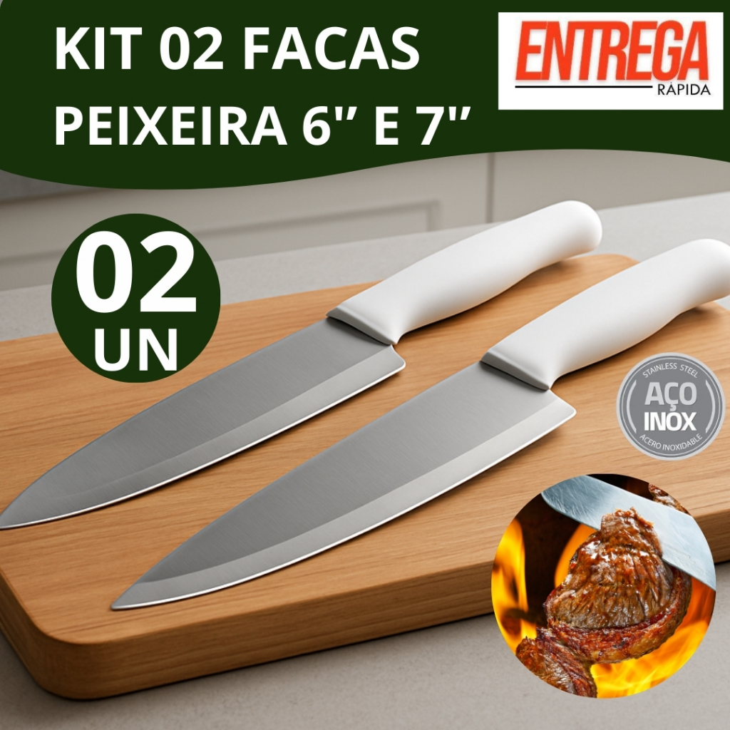 Kit Duas Facas Peixeira 6'' e 7'' Polegadas Aço Inox Cozinha Premium Churrasco, Legumes, Peixes Industrial Doméstico em Oferta na Shopee