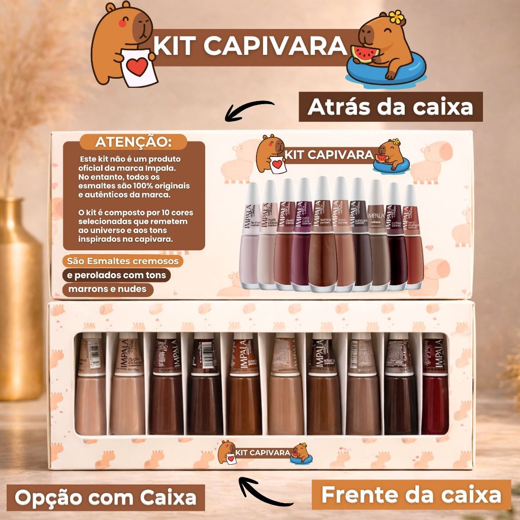 Kit 10 Esmaltes Capivara Com Caixa Tons Marrom Chocolate Nude Terrosos Esmaltes Atacado