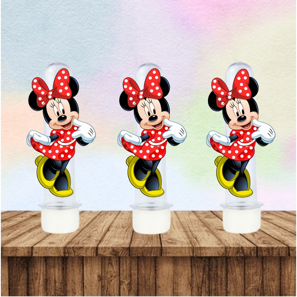 APLIQUES PERSONALIZADOS MINNIE VERMELHA PARA TUBETES, CAIXINHAS E LEMBRANCINHAS, 50 UNIDADES