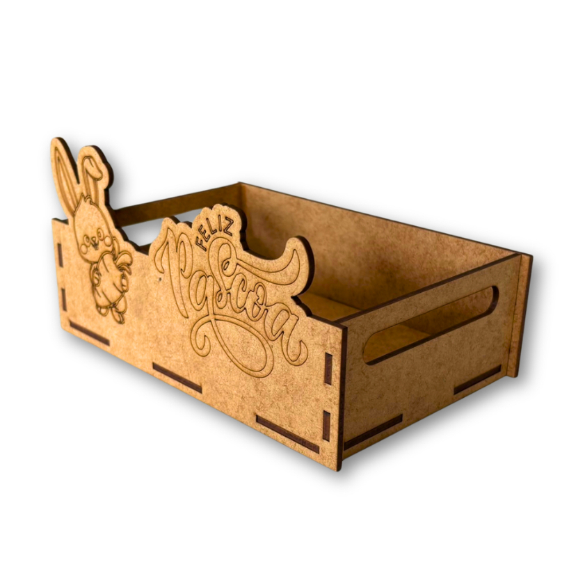 Cesta Coelho Feliz Páscoa MDF 15x10cm Lembrancinha Para Chocolate