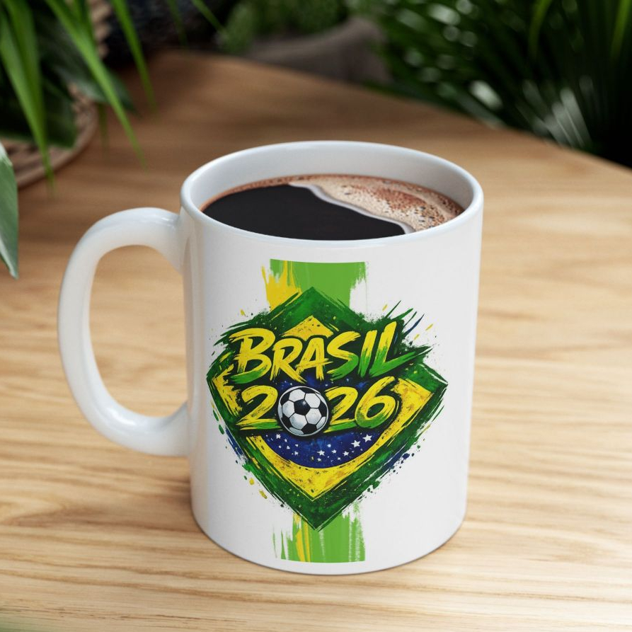 Caneca Personalizada Brasil Copa do Mundo 2026 Futebol Seleção Brasileira Presente Criativo Torcedor Fanático Oficial