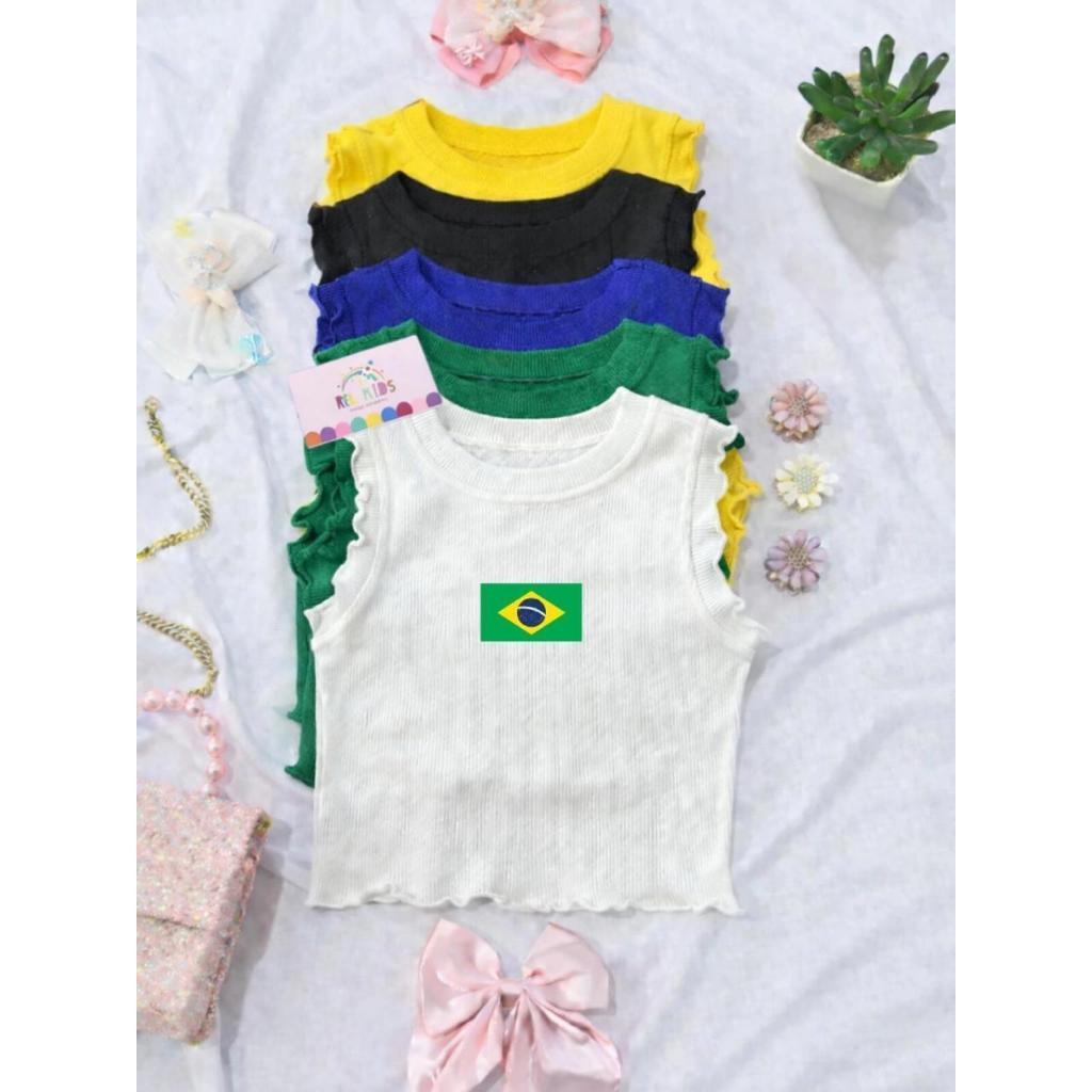 Blusa Regata Canelada Infantil Feminina Bandeira Do Brasil