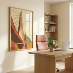 Quadro Decorativo Sala Com Moldura E Vidro Ponte Estaiada Quadros Decorativos Abstrato Terracota