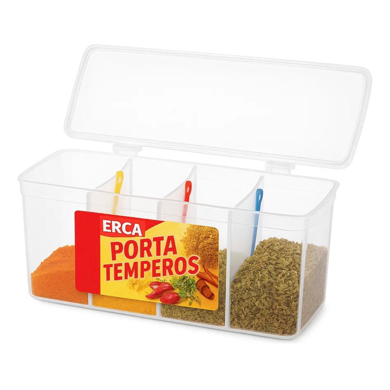 Porta Temperos Pote Condimentos Organizador Com Divisórias e 4 Colheres Medidoras grátis