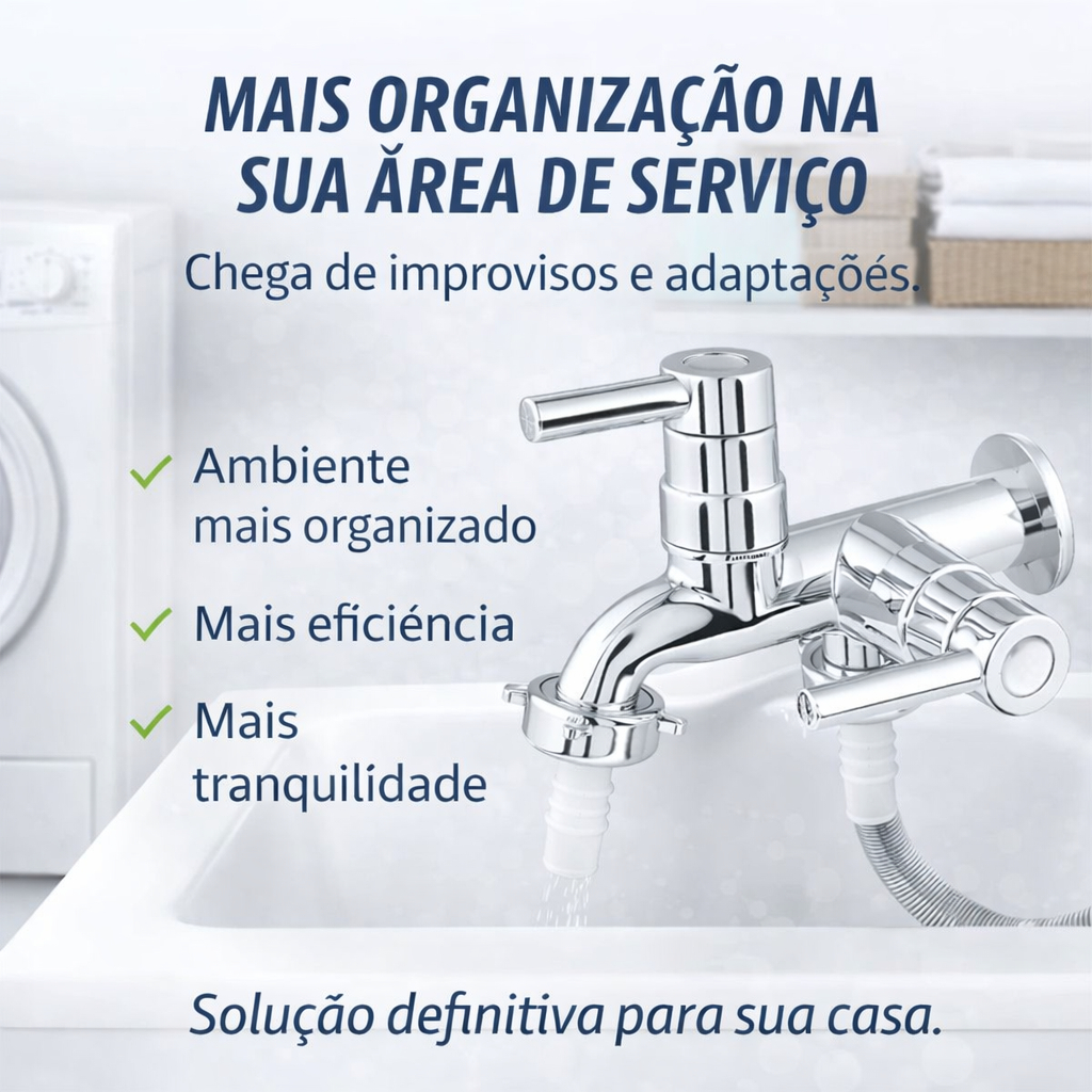 Torneira Máquina de Lavar 2 Saídas 1/4 de Volta ABS Cromada Para Tanque e Lavanderia