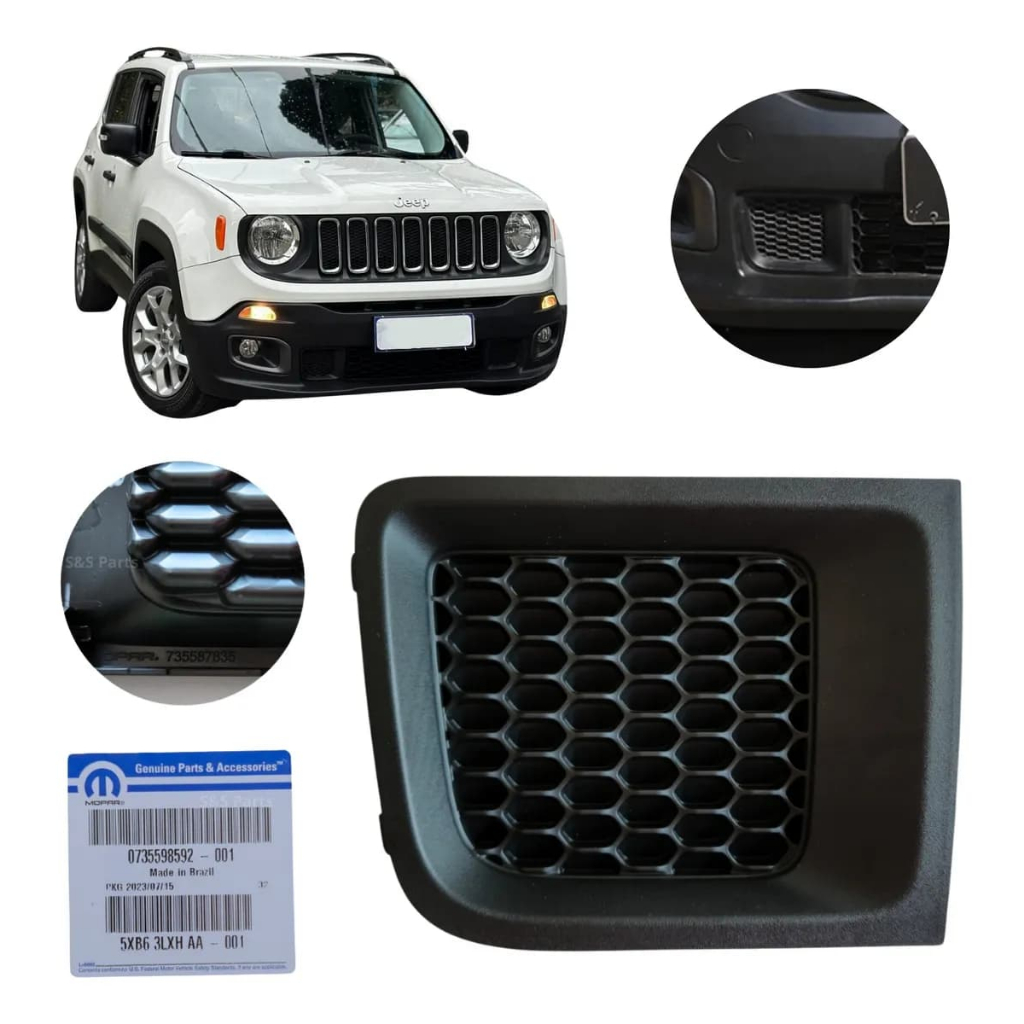 Moldura Grade Dianteira Inferior Lado Direito Original Jeep Renegade Modelos 2015 2016 2017 2018 2019 2020 2021