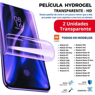 Kit 2 Peças de Película HIDROGEL TRANSPARENTE Premiun para TODOS OS MODELOS XIAOMI POCO e REDMI