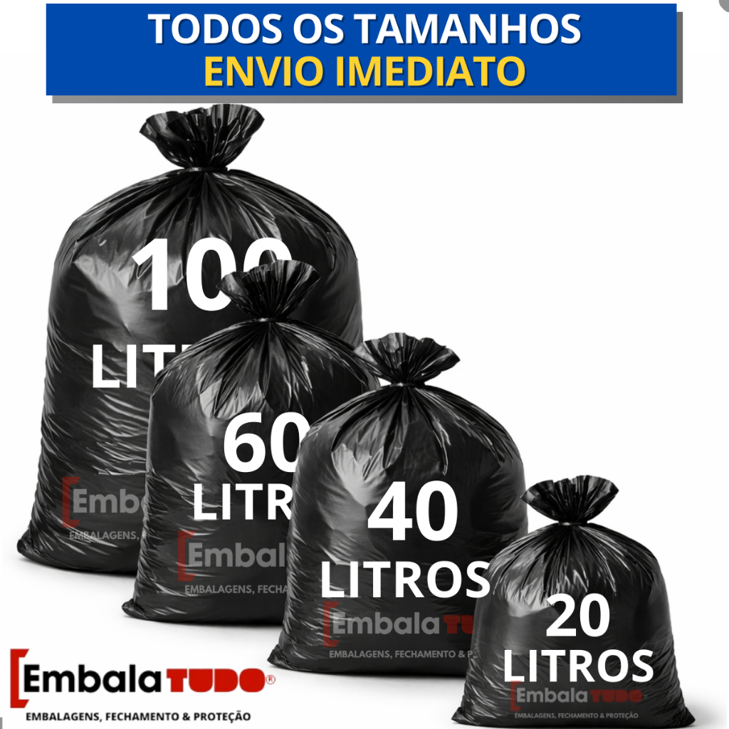 Saco de Lixo Reforçado com 100unds 20L / 40L / 60L / 100 Litros Preto Direto da Fábrica em Oferta na Shopee