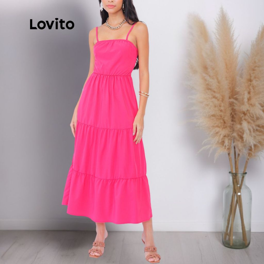 Lovito Vestido Longo Alcas Finas Com Marias Feminino DRB554BRL584 em Oferta na Shopee