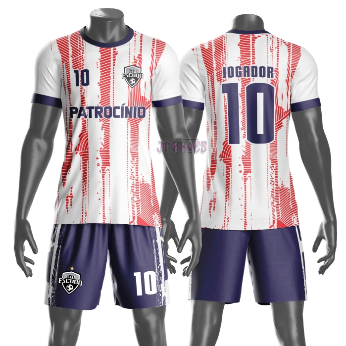 Uniforme de Futebol Amador Várzea Camisa e Short Personalizável Nome Número Escudo Patrocínio Mod 8