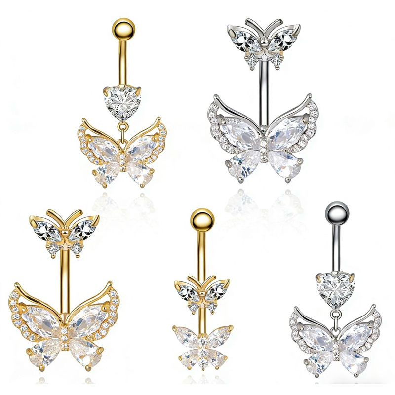 Piercing Umbigo Duas Borboletas Pedraria Aço inox em Oferta na Shopee