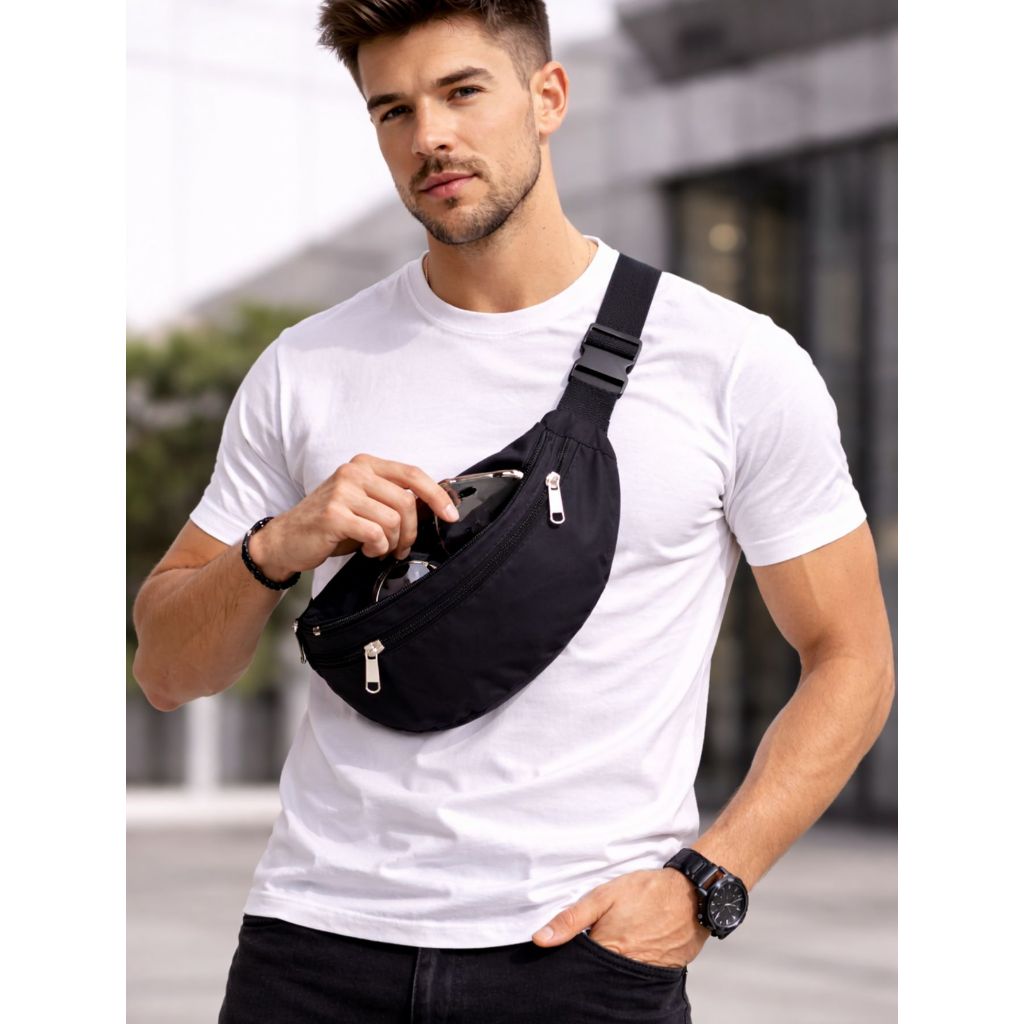 Pochete Masculina Bolsa Transversal Cintura Shoulder Bag Preta Ombro Tiracolo Bolsinha Necessaire