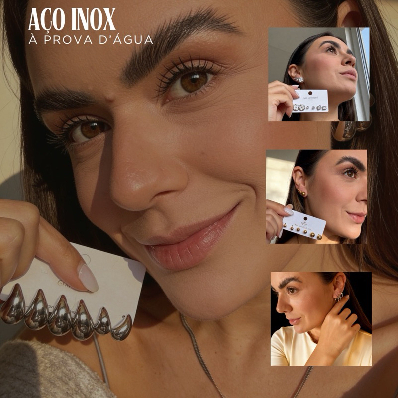 Kit trio de brincos AÇO INOXIDÁVEL / HIPOALERGÊNICOS / A PROVA D’água - Não escure & Não oxida! em Oferta na Shopee