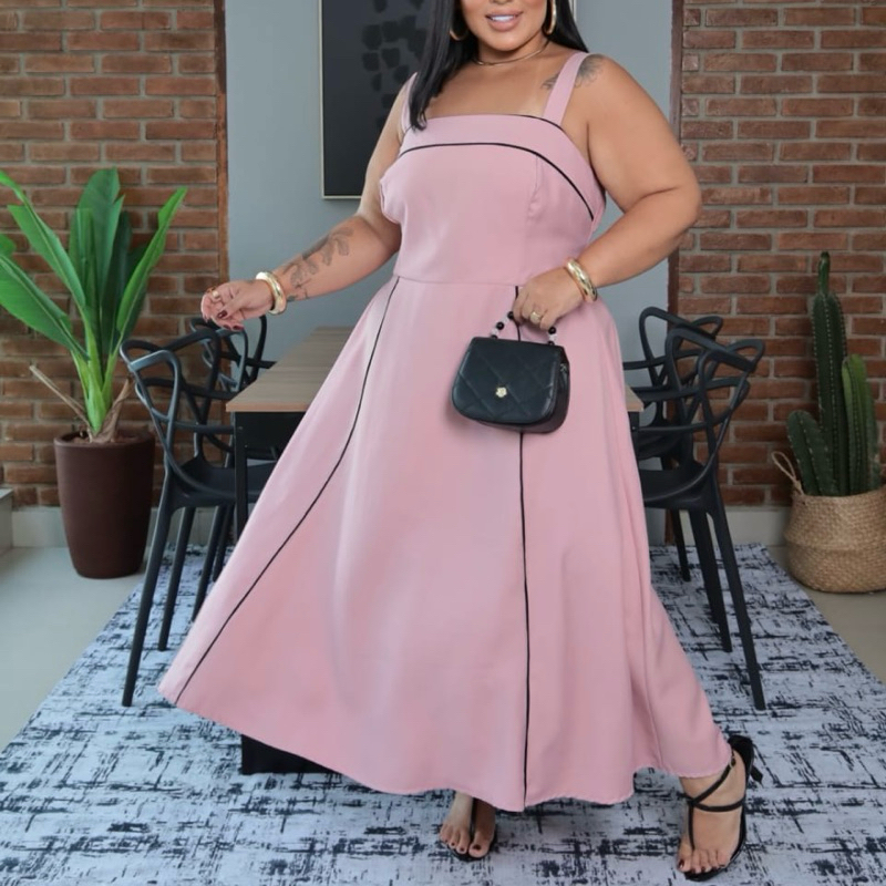 Vestido longo plus size vintage alfaiataria G2 G3 Estela em Oferta na Shopee