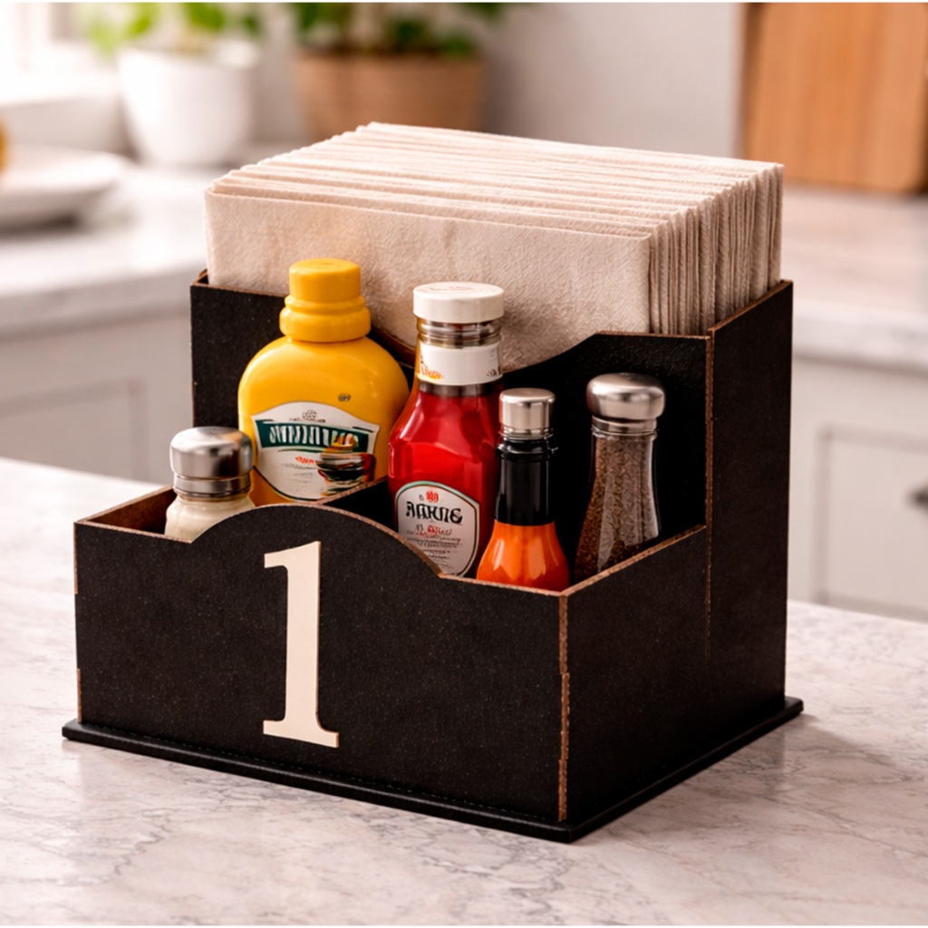 Kit 10 Porta Guardanapo Sache Condimento MDF Preto Numerado Organizador Mesa Lanchonete Restaurante