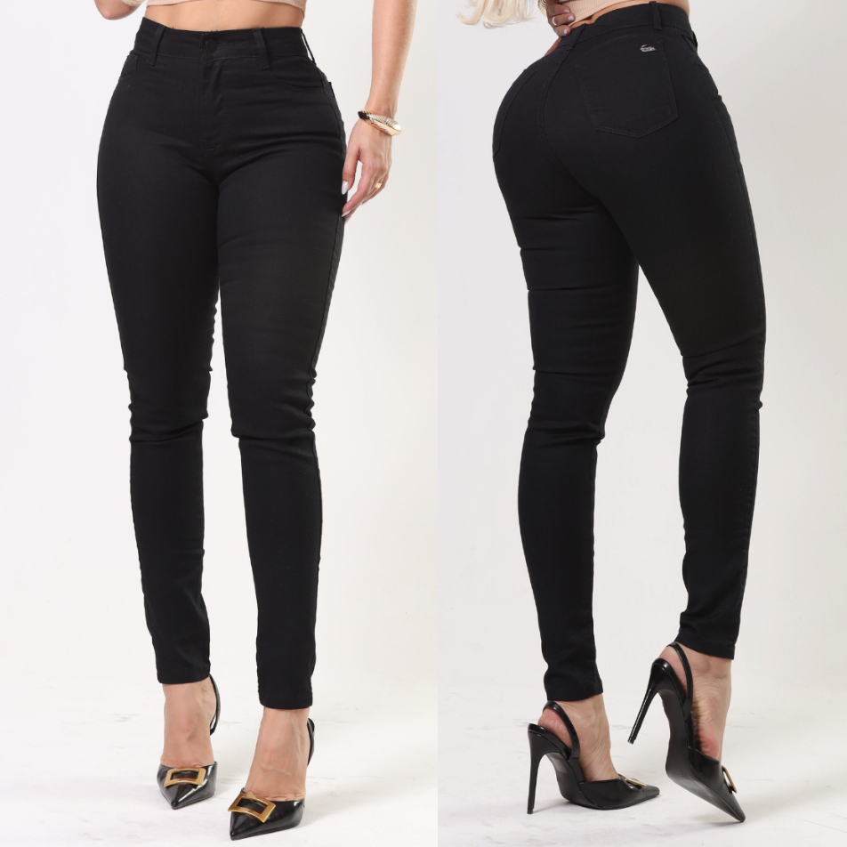 Calça Preta Feminina Jeans elastano Skinny Cintura Alta Com Lycra Levanta Bumbum Plus size