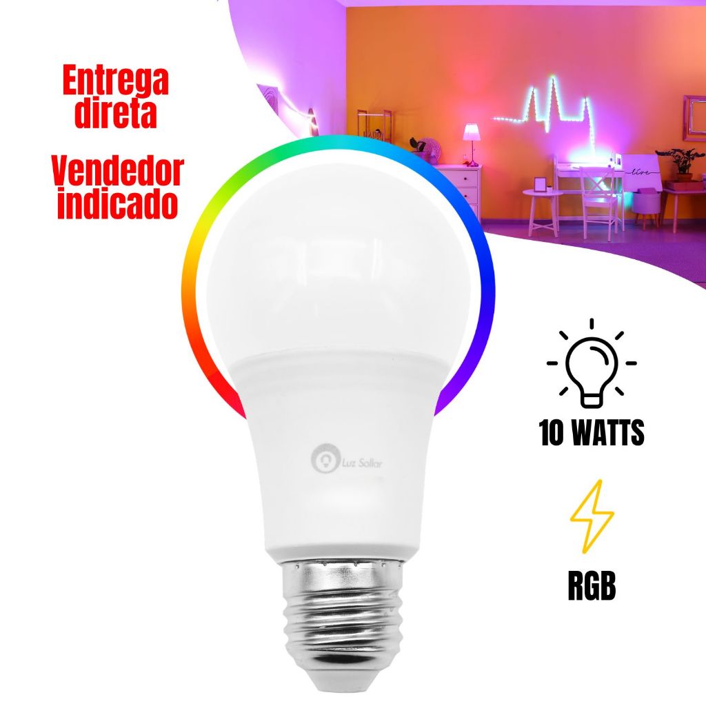 Lâmpada LED 10W E27 RGB WiFi Bluetooth Smart Inteligente Colorida Iluminação
