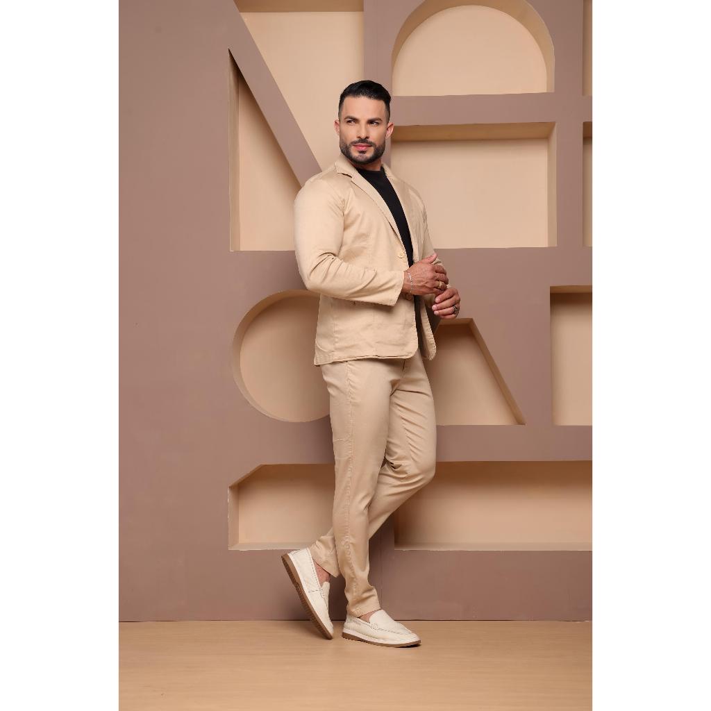 CONJUNTO BEGE DOURADO SLIM FIT BLAZER+ CALÇA