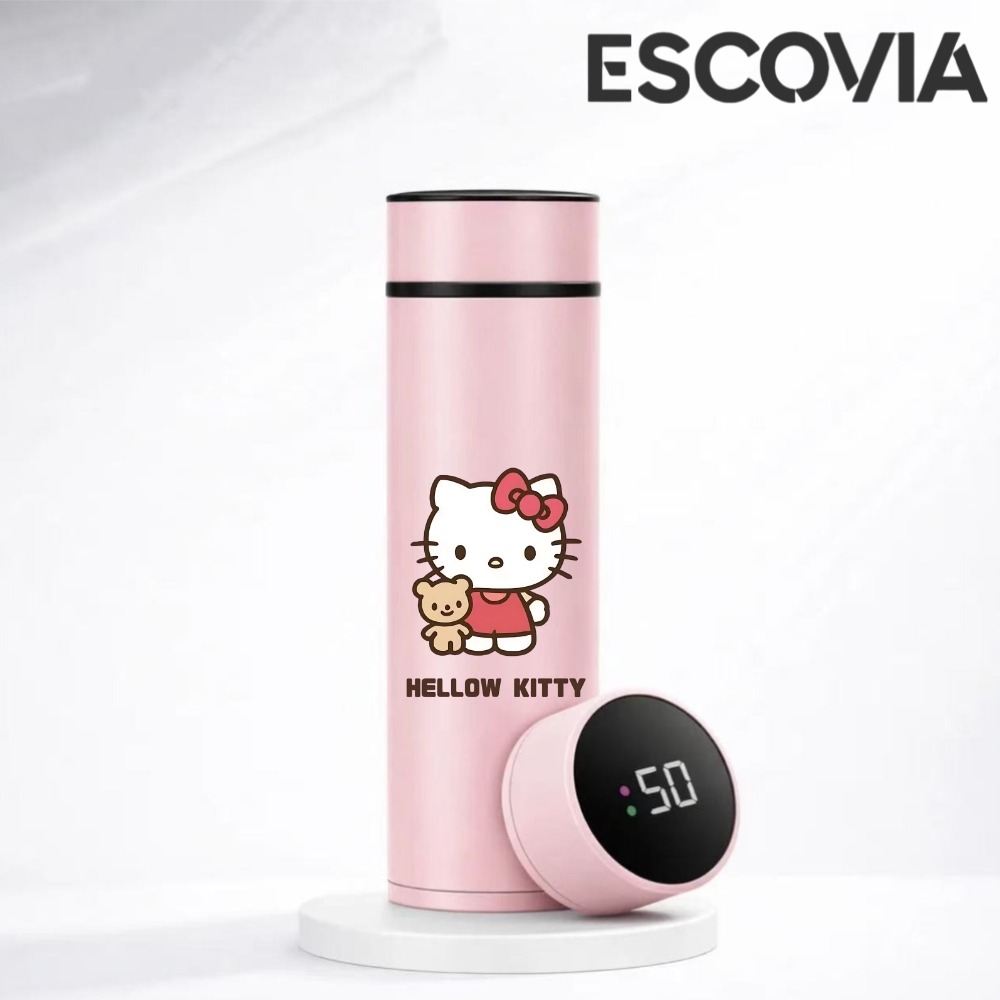 Garrafa Térmica Aço Inox Parede Dupla Sanrio Hellow Kitty com Medidor De Temperatura Digital 500ml
