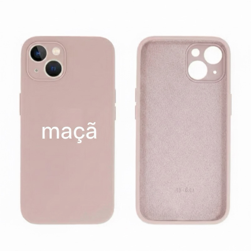 Capa Silicone Aveludada C/Logo  Fechada Em Baixo Proteção Câmera Compatível iPhone 14/ 15/16