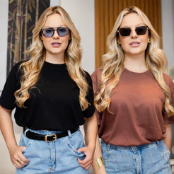 Kit 2 T-Shirt Feminina Camiseta Básica 100% Algodão Várias Cores Envio Imediato