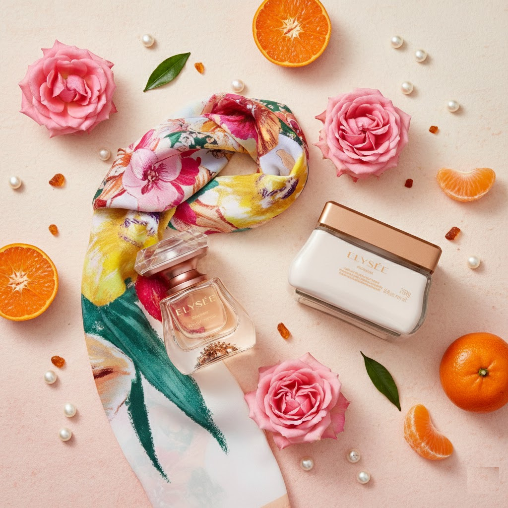 Kit (MÃES 2026) Elysée: Eau de Parfum 50ml, Creme Acetinado 250g e Lenço