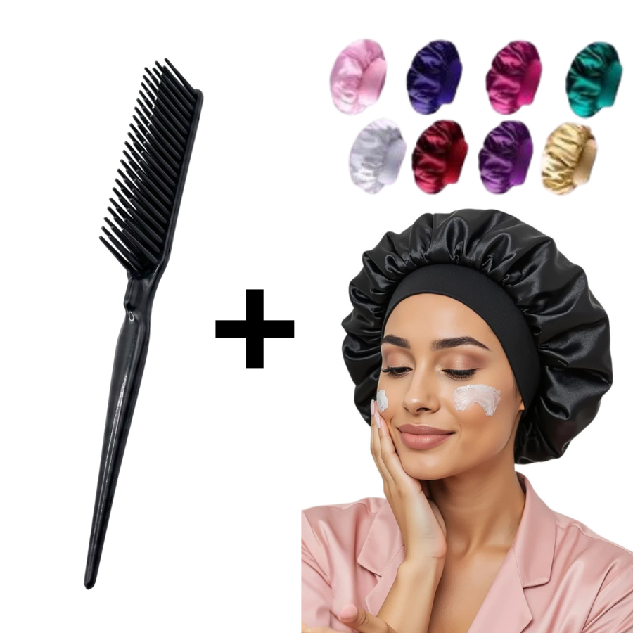 Kit Touca de Cetim com Faixa + Pente 3 Fileiras