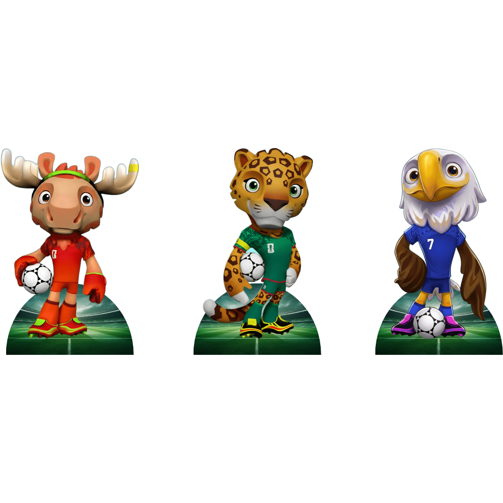 Displays de Mesa – Mascotes Oficiais da Copa do Mundo de Futebol 2026 (20cm e 25cm)