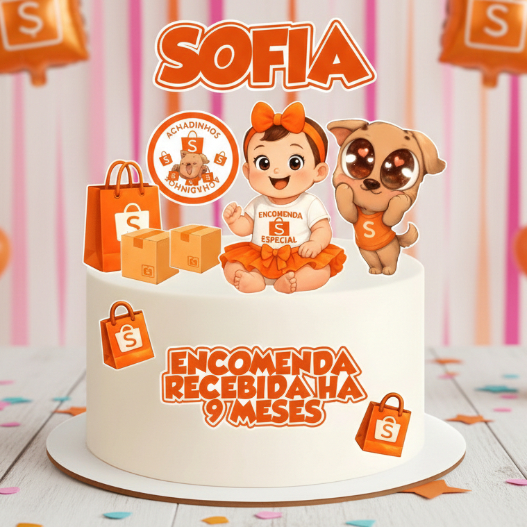 Topo de Bolo Personalizado Tema Shopee Baby Menina para Mesversário e Aniversário Infantil Shopee