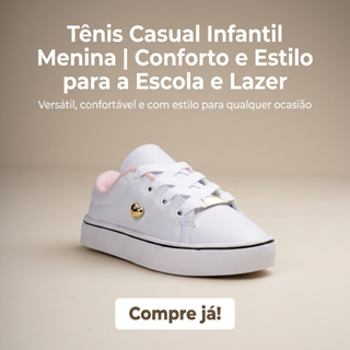 Tênis Infantil Branco Menina - Confortável, Custo Beneficio Para Escola e Lazer 26 ao 33 | COMPRE JÁ em Oferta na Shopee