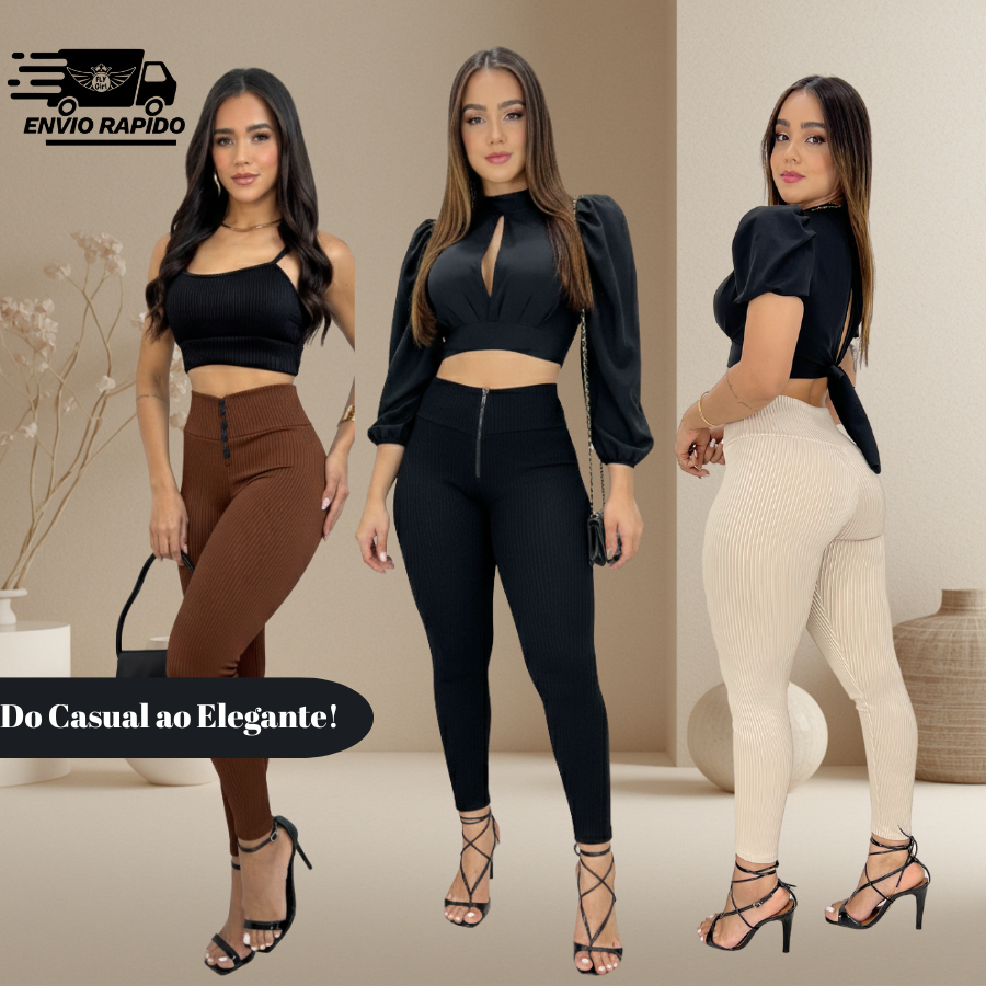 Calça Legging Feminina Canelada  3D Modeladora  Premium Cintura Alta Zíper em Oferta na Shopee