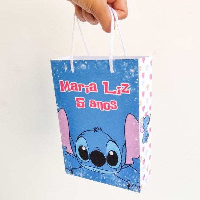Sacolinhas Stitch Pegue e Monte - 10 Sacolinhas Personalizadas - Lembrancinhas Fim de Festa