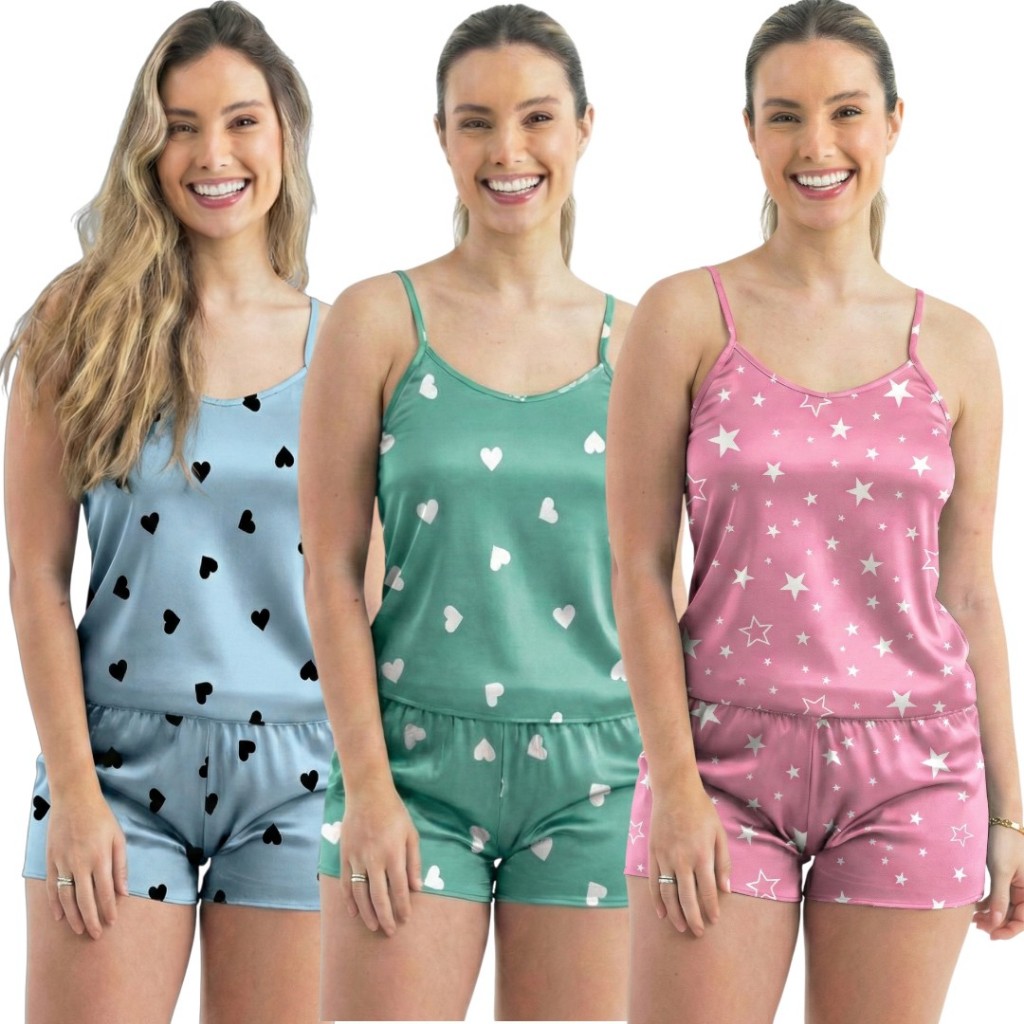 Kit 6 Peças Pijamas Baby Doll Femininos Conjuntos Short Doll Pijama Conjunto Feminino Original