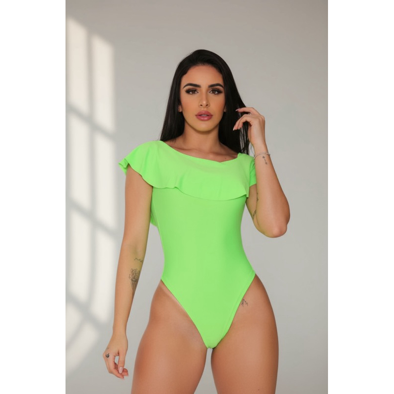 Body Bory Maio Suplex Neon Ombro a Ombro Babado Babadinho Maiô Blusa Feminina Básico — imagem 2 de 2