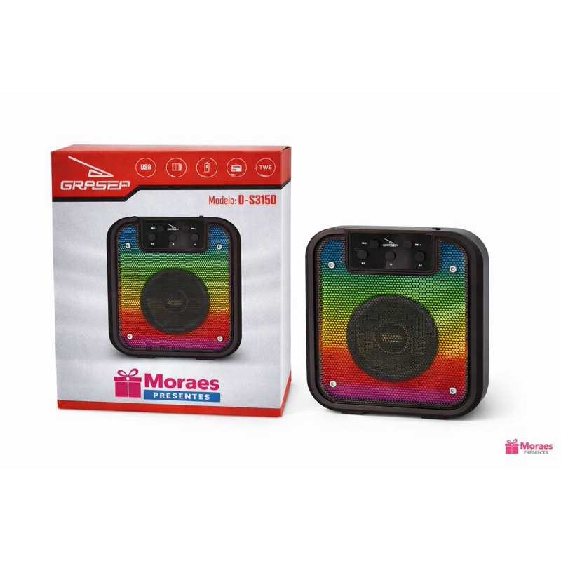 Caixa de Som Bluetooth D-S3150 10W RMS, USB, FM, Micro SD, bateria 1200mAh e TWS.