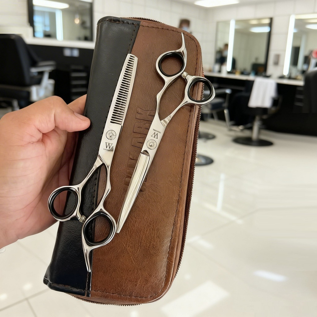 Tesouras Wmark Tesoura de Corte Cabelo Profissional 2 TESOURAS + ESTOJO FIO NAVALHA E DESFIADEIRA