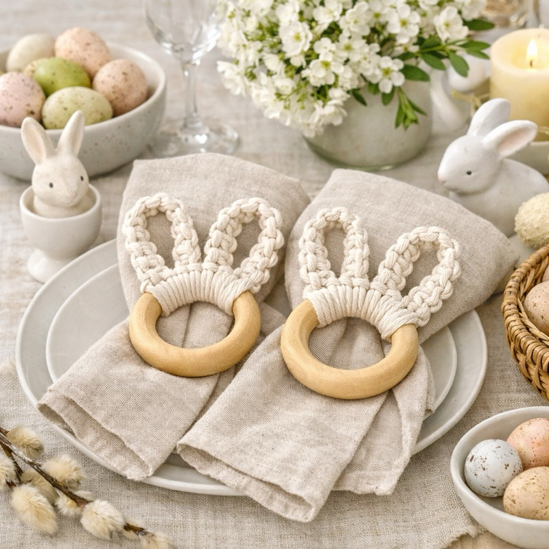 Kit 2 Porta-Guardanapos Coelhinho em Macramê | Argola Porta-Guardanapo Páscoa Mesa Posta Artesanal em Oferta na Shopee