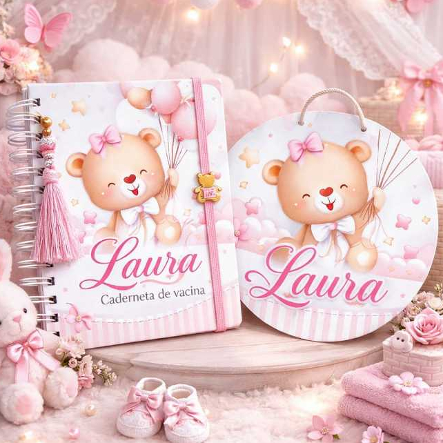 Caderneta de Vacina e Porta Maternidade Personalizados Ursinha Baloeira