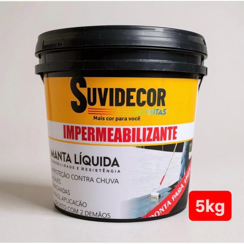 IMPERMEABILIZANTE SUVIDECOR 5kg, MANTA LÍQUIDA SOLUÇÃO TOTAL CONTRA INFILTRAÇÕES, BRANCO NEVE.