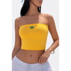 Top tube Brasil Copa Cropped Faixa Tomara Que Caia