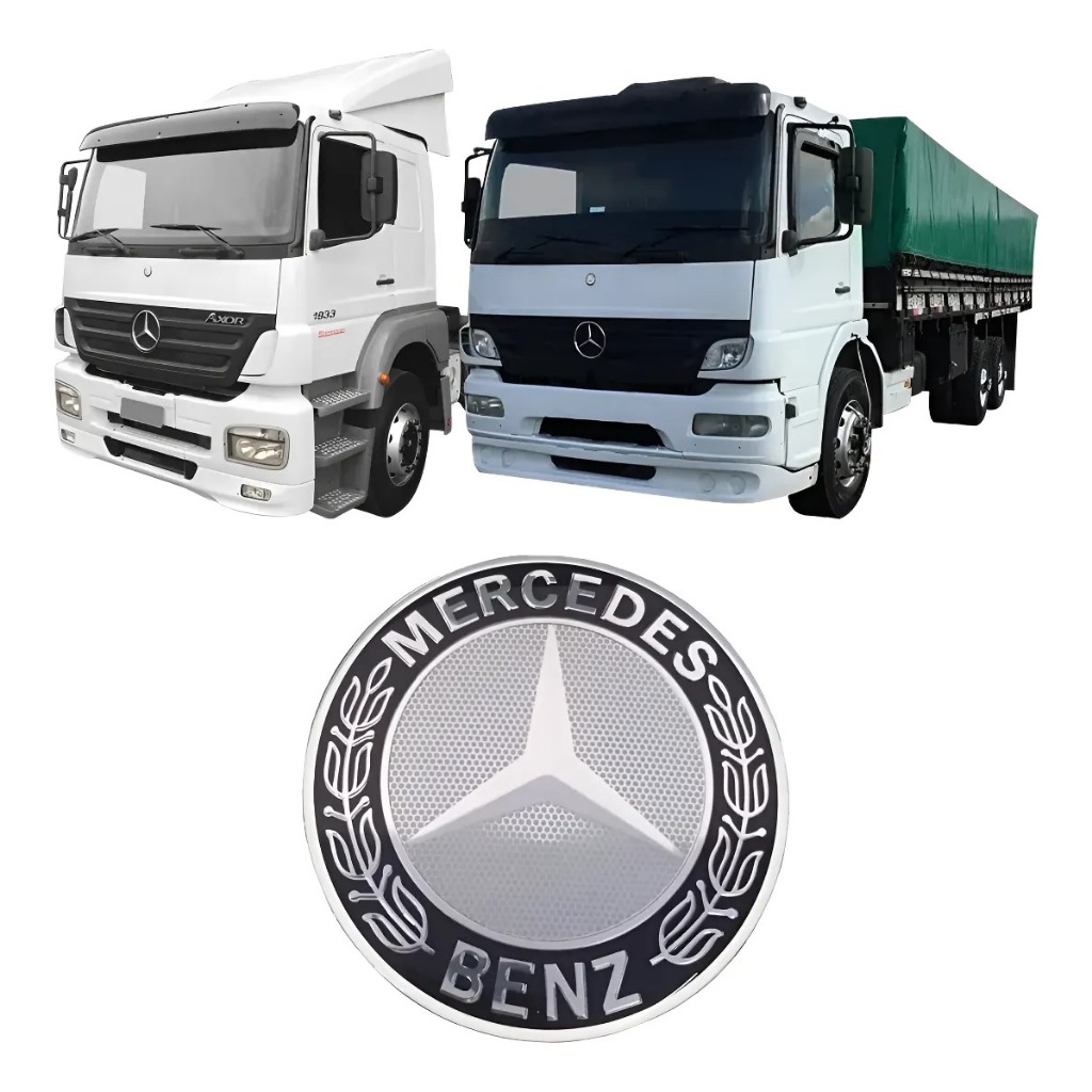 Emblema Capo Em Aluminio Resinado 75mm Mercedes Accelo Actros Atego Atron Axor