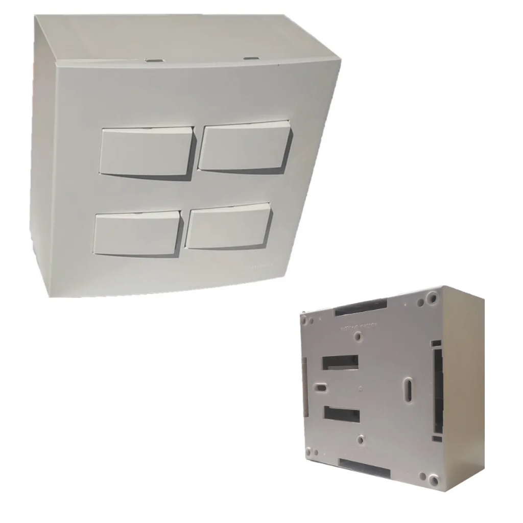 Conjunto Caixa Sobrepor 4x4 com 4 Interruptor teclas Simples Sleek Branco Margirius