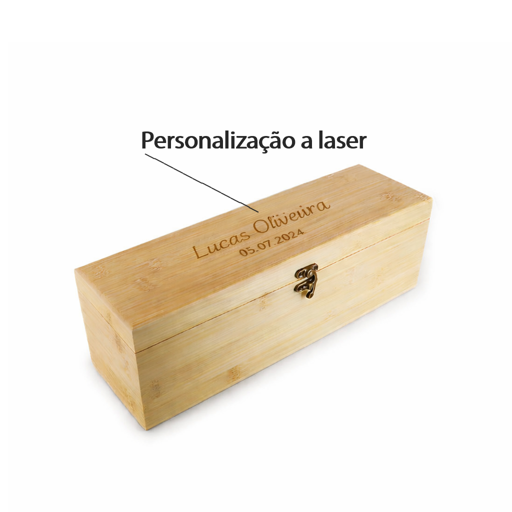 Conjunto para Vinho Personalizado em Bambu com Kit Sommelier – Caixa Presente Luxo