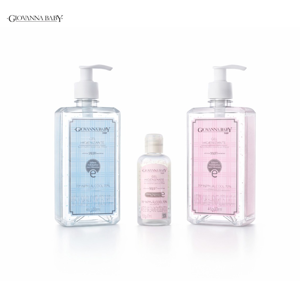 Kit Álcool Gel Giovanna Baby | Classic + Blue | 2x 500ml + 60ml Portátil